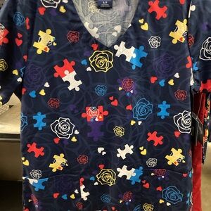 Clearance Scrub Top, Autism Awareness, Size Sm